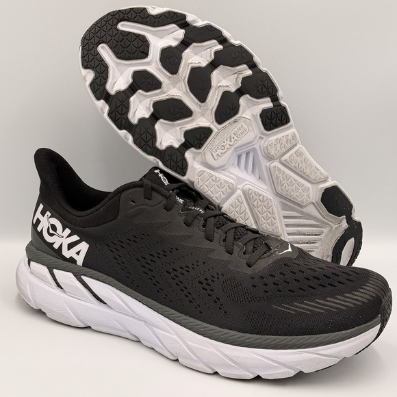 Hoka One One Clifton 7 Black White Running Shoes Mens 11 Road Trainer